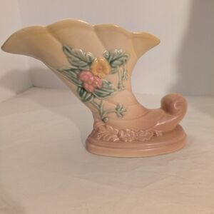 Vintage Hall Art Pottery Wildflower Cornucopia Vase - W 7 - 7 1/2